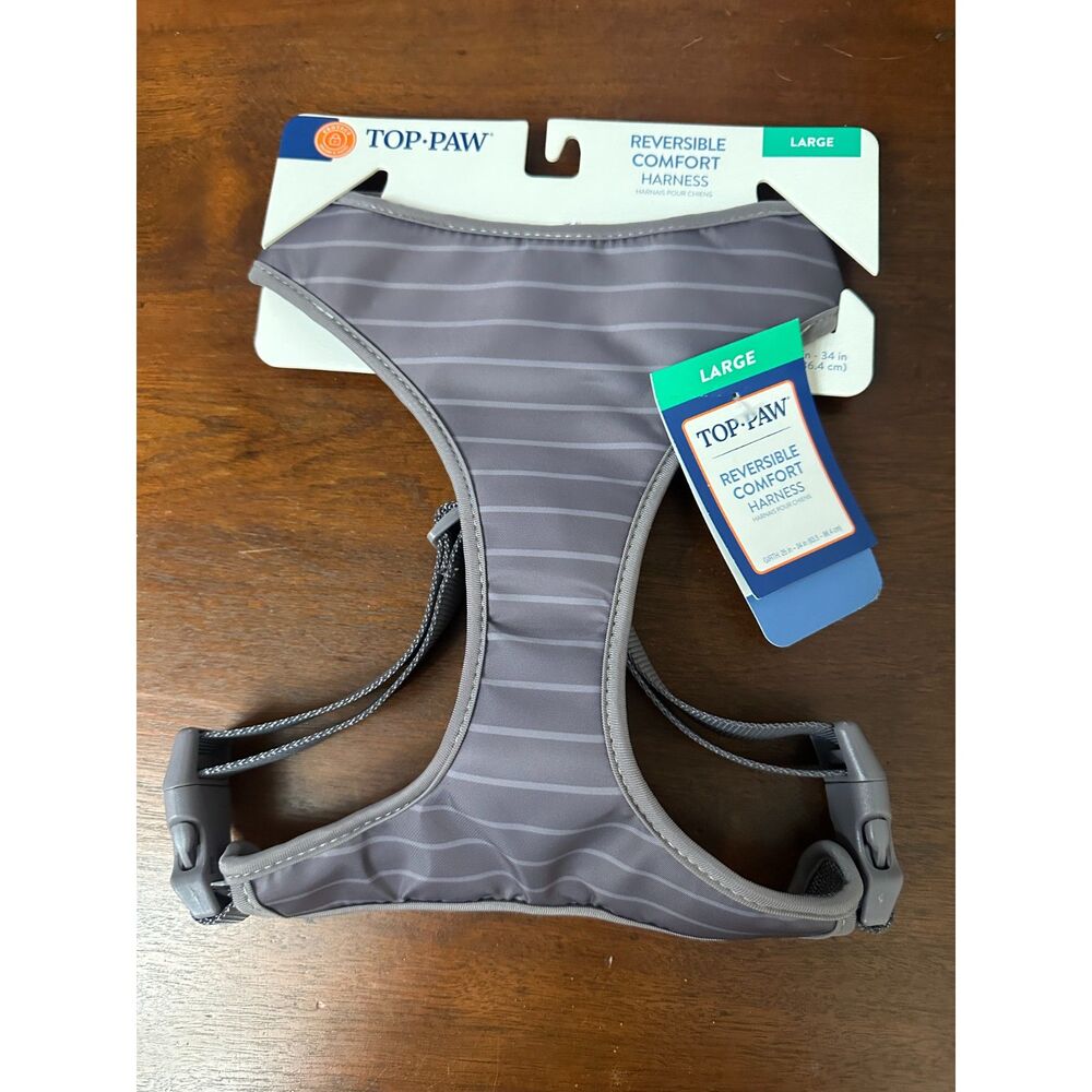 Top Paw Reversible Comfort Dog Harness Large Gray Stripe Adjustable NWT